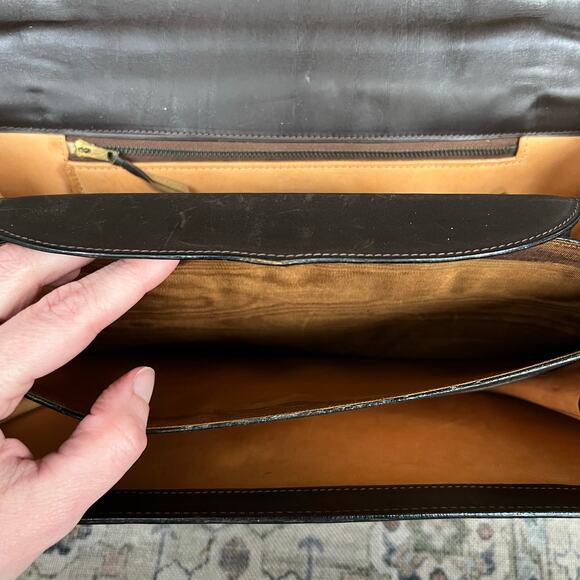 Vintage 50s Del Taglia Italian Leather Top Handle Bag Brown Structured Handbag - Picture 11 of 14